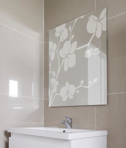 Pannello in vetro con sabbiatura - ORCHIDÉE - Infiniglass - decorato / specchio / colorato