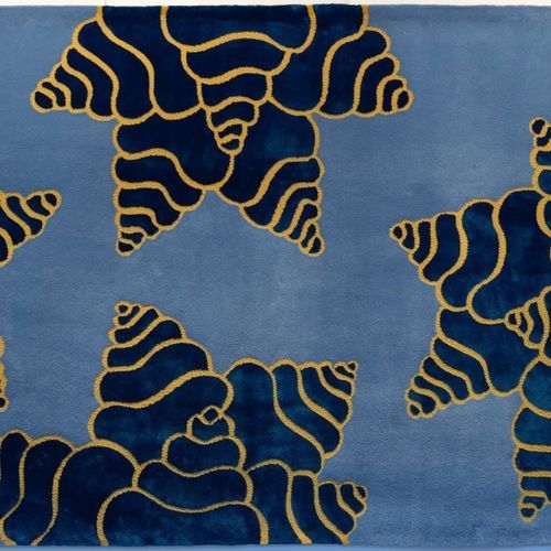 Tappeto contemporaneo - NUBE BLU - L'Atelier Bérengère Guénant - con motivo a onde / in lana della Nuova Zelanda / in seta vegetale