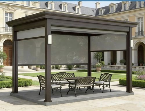 Pergola addossata - Zhejiang Hengfeng Shanding Products Co., Ltd. - autoportante / in metallo / a lamelle frangisole