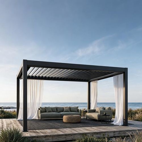 Pergola autoportante - Zhejiang Hengfeng Shanding Products Co., Ltd. - addossata / in metallo / a lamelle frangisole