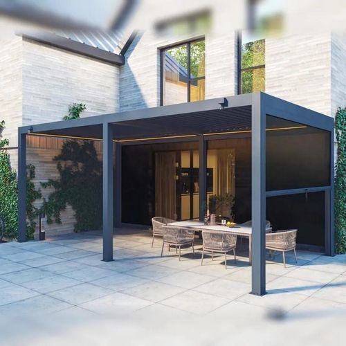 Pergola addossata - AL-120-B-KD - ALUX Pergola - autoportante / in alluminio / a lamelle orientabili