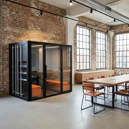 Ufficio POD con illuminazione integrata - CONTAINER BOOTH - The meeting pod - acustico / con porta vetrata / USB