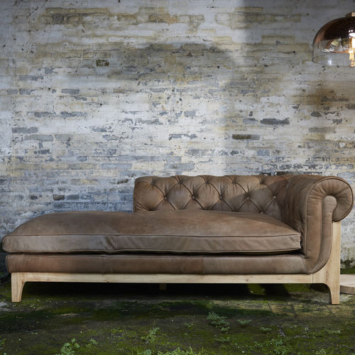 Panca contemporanea - COCOON CHESTERFIELD - BLEU NATURE - in rovere / in pelle