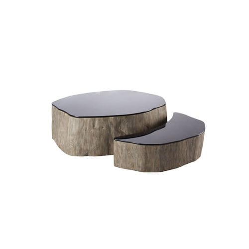 Tavolino basso contemporaneo - PUDDLE - BLEU NATURE - in legno / in vetro / per uso residenziale