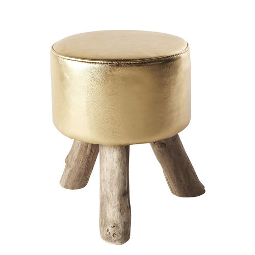 Sgabello contemporaneo - MOUSSE (S)  - BLEU NATURE - in pelle / con supporto in legno / con 3 piedi