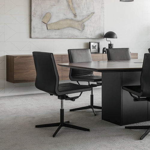 Sedia visitatore contemporanea - VVD - BULO - da interno / in pelle / con supporto in metallo
