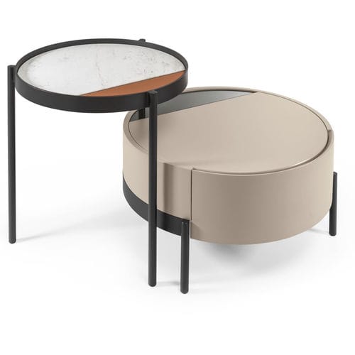 Comodino contemporaneo - VALLEY - CANTORI - in legno / con supporto in metallo / rotondo