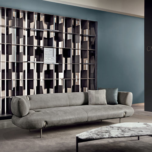 Divano contemporaneo - JOHNSON - CANTORI - in pelle / con braccioli / grigio