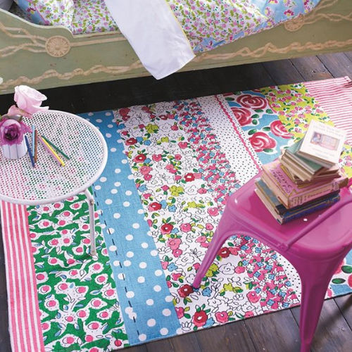 Tappeto contemporaneo - DAISY STRIPE PEONY - DESIGNERS GUILD - a motivi / in cotone / rettangolare