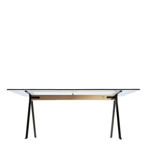 Tavolo da pranzo contemporaneo - FRATE 50° - DRIADE - in vetro temprato / con supporto in acciaio verniciato / rettangolare