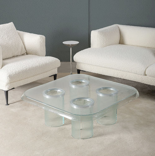 Tavolino basso moderno - COUPELLE - DRIADE - in vetro / con supporto in vetro / quadrato