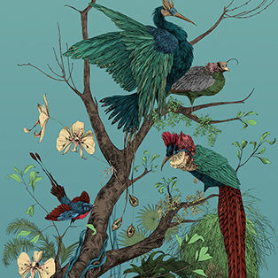 Carta da parati contemporanea - OISEAU DE PARADIS DROIT  - EDMOND PETIT - in tessuto non tessuto / con motivi naturali / a fiori