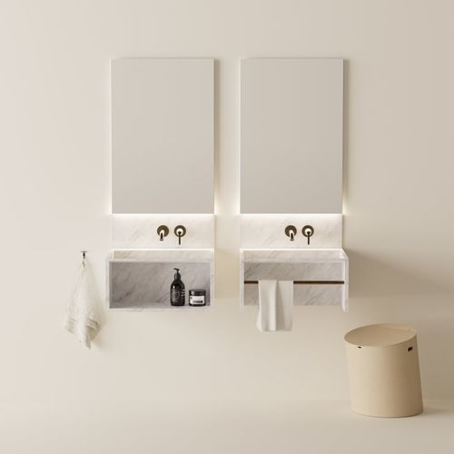 Lavabo a muro - Face à face - AGAPE - in marmo / con piano integrato / su misura