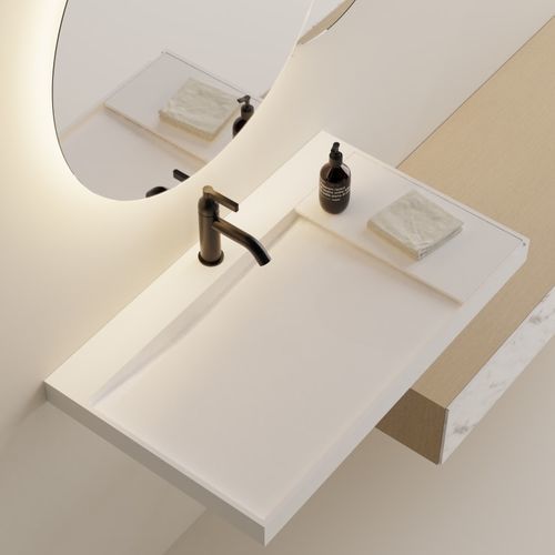 Lavabo sospeso - Litorale - AGAPE - in Solid Surface / con miscelatore / su misura