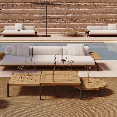 Tavolino basso contemporaneo - LADEMADERA - GANDIA BLASCO - in teak / con base in alluminio termolaccato / rettangolare