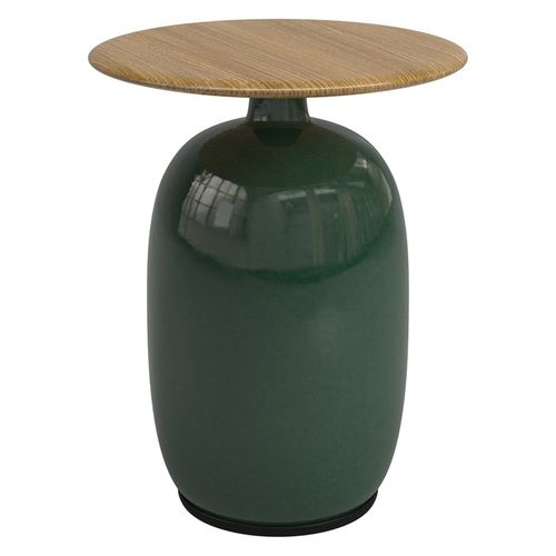 Tavolo d'appoggio contemporaneo - BLOW - GLOSTER - in teak / con base in ceramica / con supporto in pietra