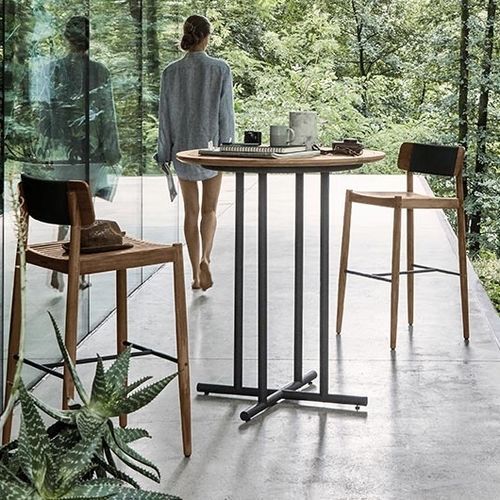 Tavolo alto contemporaneo - WHIRL - GLOSTER - in teak / in acciaio inossidabile / in ceramica