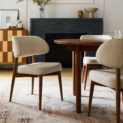 Sedia contemporanea - Hyde  - West Elm - da interno / in tessuto / in legno massiccio