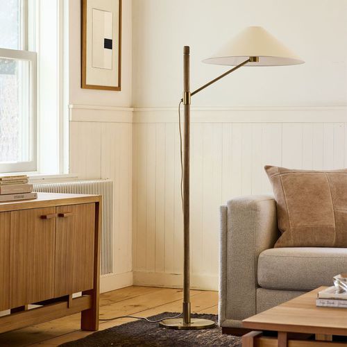Lampada da terra - Devon - West Elm - in metallo / in tessuto / in frassino