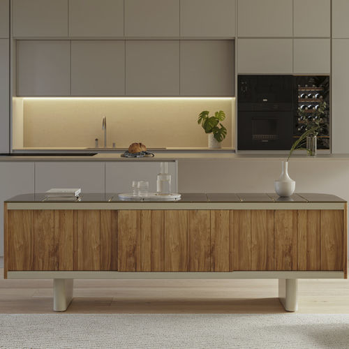 Credenza contemporanea - ATRIO - punt mobles - in teak / con porta scorrevole / con 4 gambe
