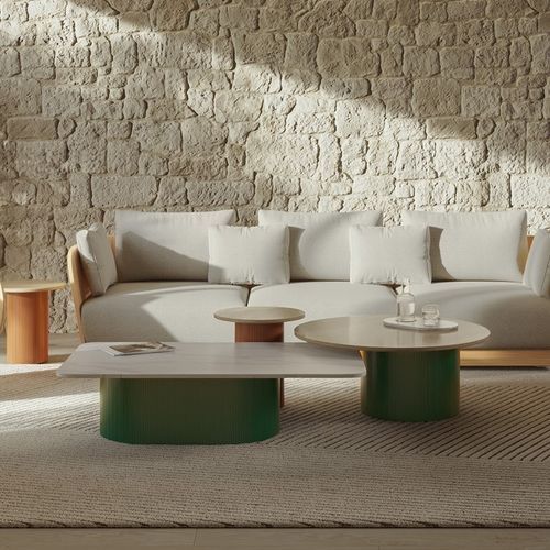 Tavolino basso contemporaneo - DUNE - punt mobles - in legno / con supporto in legno / rettangolare