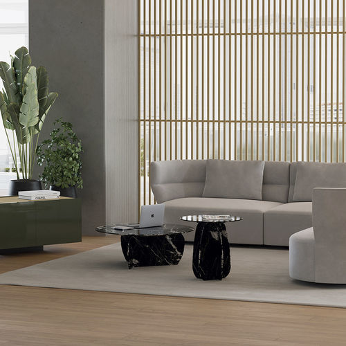 Tavolino basso contemporaneo - CORAL - punt mobles - in noce / con supporto in noce / rotondo