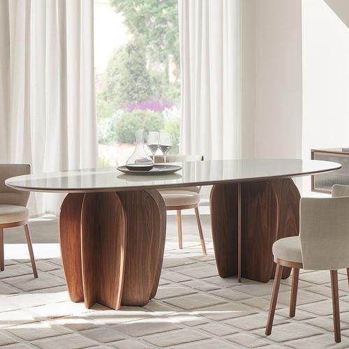 Tavolo contemporaneo - CORAL - punt mobles - in noce / con supporto in legno / con supporto in vetro