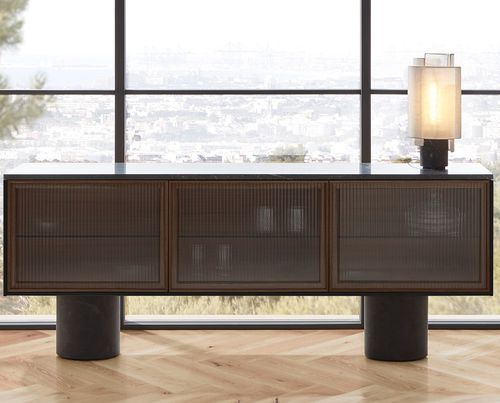 Credenza contemporanea - RIO - punt mobles - in noce / in ottone / in vetro