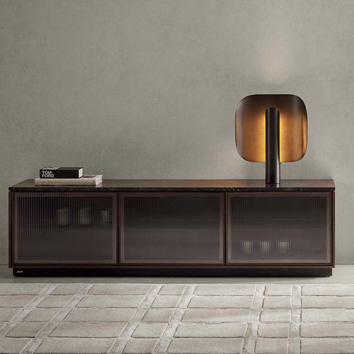 Credenza contemporanea - RIO LOW - punt mobles - in noce / in ottone / in vetro