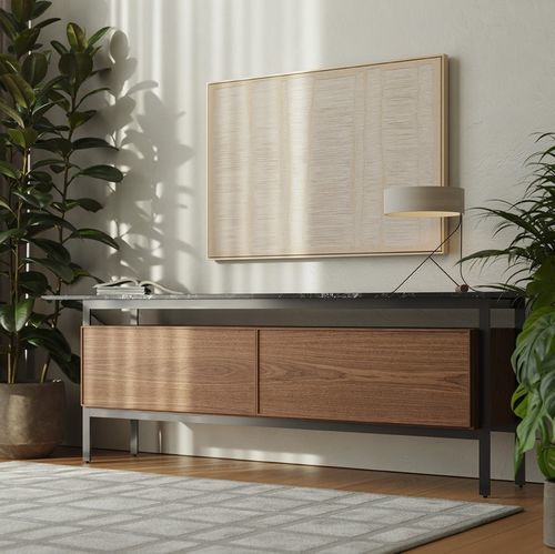 Credenza contemporanea - CHICAGO - punt mobles - in noce / in acciaio / in marmo