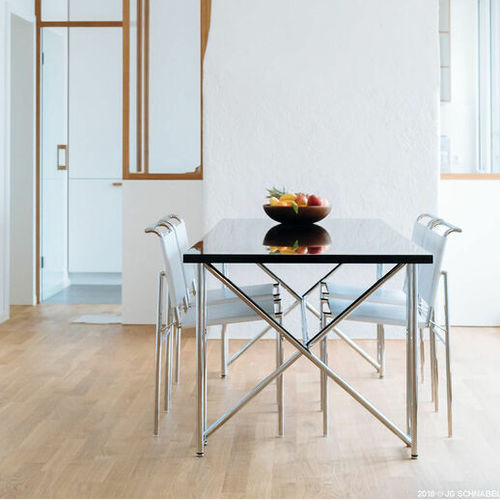 Tavolo da pranzo contemporaneo - DOUBLE X - CLASSICON - in MDF laccato / in cristallo / con supporto in acciaio cromato