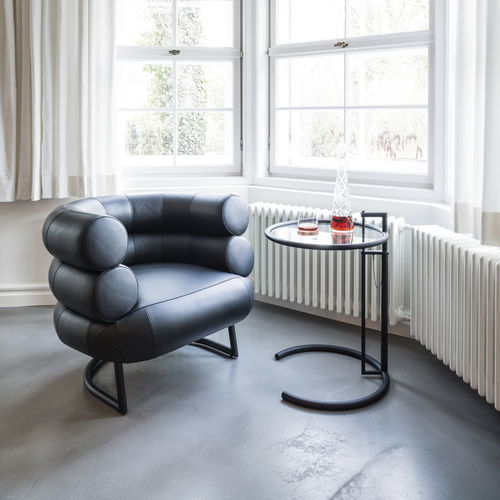 Tavolo d'appoggio contemporaneo - E 1027  - CLASSICON - in vetro fumè / con supporto in acciaio termolaccato / con supporto in acciaio cromato