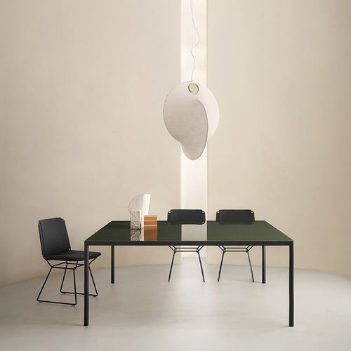 Tavolo contemporaneo - OFFSET - MDF Italia - in vetro / in pietra ricostituita / con base in alluminio estruso