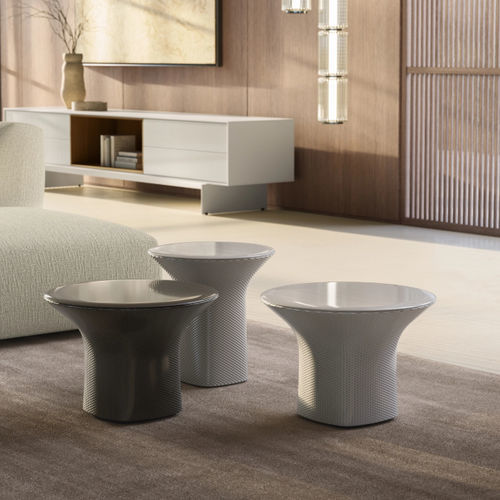 Tavolino basso contemporaneo - CLAYER - MDF Italia - in ceramica smaltata / con supporto in acciaio verniciato / rotondo
