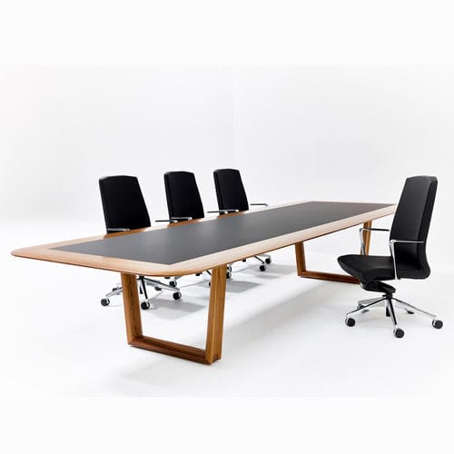 Tavolo da riunione contemporaneo - PLEXUS - Nienkamper - in legno / con supporto in alluminio / rettangolare