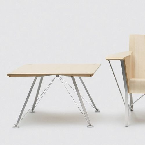 Tavolino basso contemporaneo - HAB™ - Nienkamper - in legno compensato / con supporto in acciaio inossidabile / rettangolare