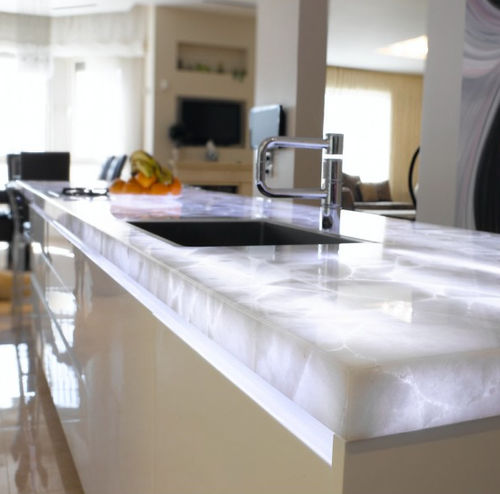 Piano di lavoro in pietra semipreziosa - GEMSTONE WHITE QUARTZ - ARTISTIC TILE - contract / da cucina / levigato