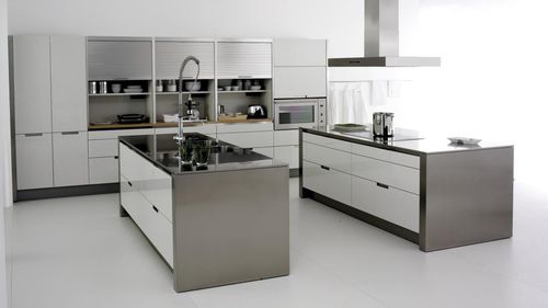 Cucina contemporanea - MINOS - SANTOS - in MDF / in acciaio inossidabile / con isola