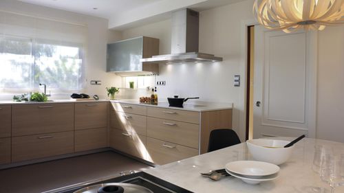 Cucina contemporanea - ARIANE 2 CHAMPAGNE - SANTOS - in legno / in melaminico / a U