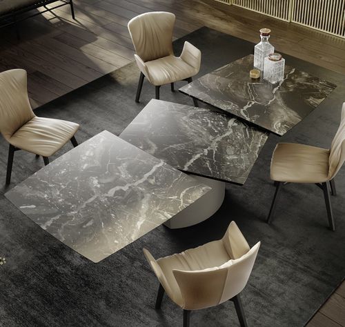 Tavolo da pranzo contemporaneo - ADLER - DRAENERT - in legno / in pietra / con supporto in acciaio