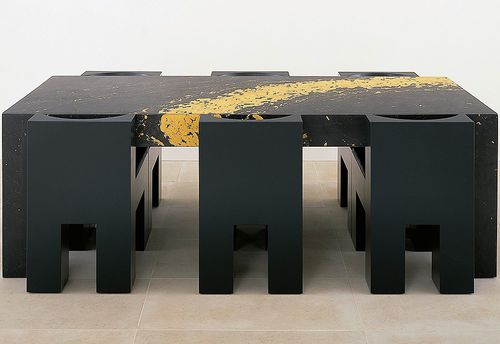 Tavolo da pranzo contemporaneo - X2 - DRAENERT - in pietra naturale / con supporto in legno laccato / rettangolare