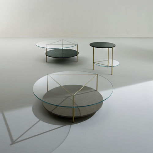 Tavolino basso contemporaneo - ECHO - LAURAMERONI - in vetro / in marmo / con supporto in ottone