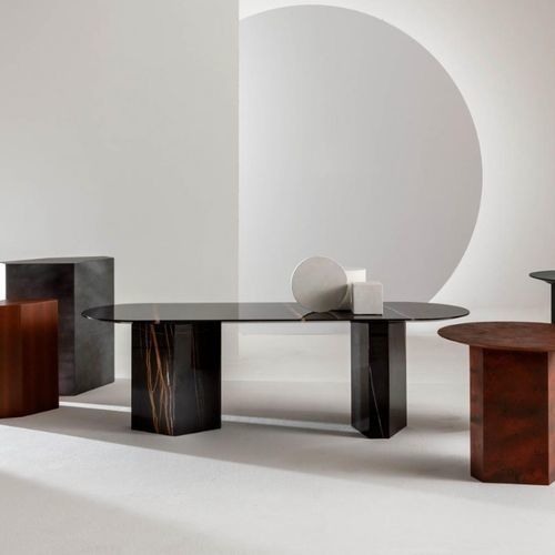 Tavolino basso contemporaneo - Imperfetto  - LAURAMERONI - in legno / in marmo / con supporto in legno