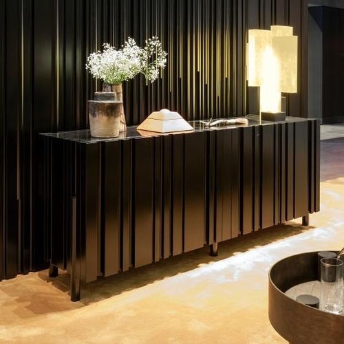 Credenza contemporanea - Bamboo - LAURAMERONI - in legno laccato / in vetro / con ante battenti