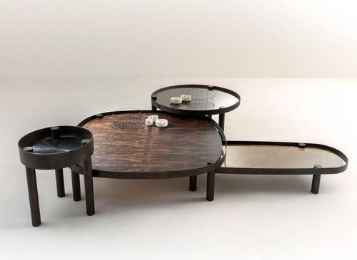 Tavolino basso contemporaneo - Tray - LAURAMERONI - in vetro / in legno / in marmo