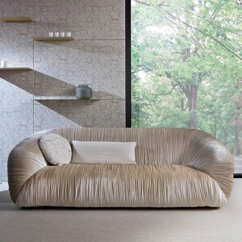 Divano contemporaneo - DRAPE - LAURAMERONI - in velluto / in pelle / con braccioli