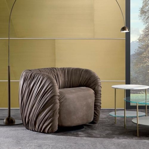 Poltrona design originale - DRAPE - LAURAMERONI - in velluto / in pelle / in legno