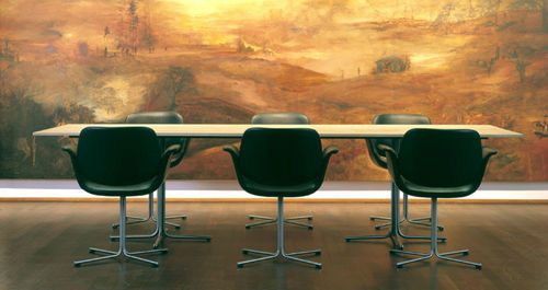 Sedia da conferenza in pelle - FLAMINGO : EJ 205 - Erik Jørgensen - in acciaio inossidabile lucido / imbottita / con braccioli
