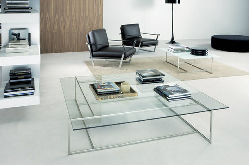 Tavolino basso contemporaneo - C - CasaDesùs - in vetro / in acciaio inossidabile / quadrato