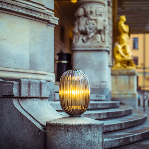 Lampada da tavolo - PLASS  - FOSCARINI - in acciaio / in vetro / contemporanea